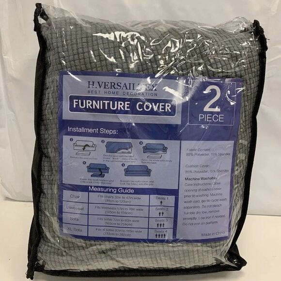 H.Versailtex 2 Piece Stretch Furniture Cover Sofa Grey Polyester & Spandex Cf31 - Picture 2 of 2